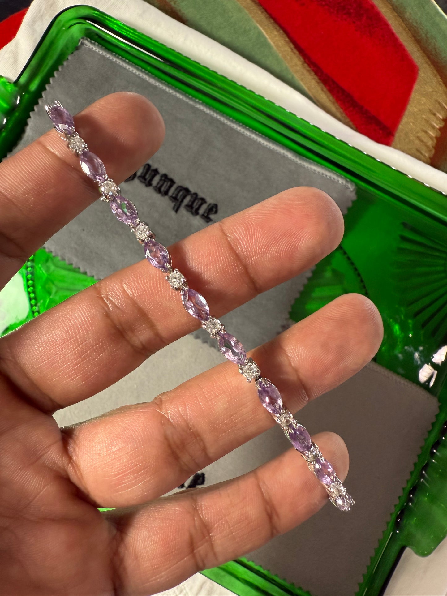 .925 Sterling Silver tanzanite purple CZ gemstone bracelet 7.5”