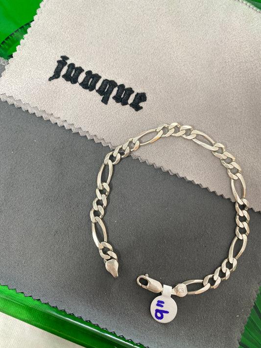 .925 Sterling Silver Wide Figaro Link Bracelet Sz 9”