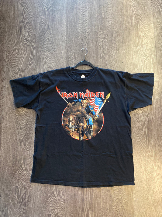 Vintage Y2K Iron Maiden USA Flag T-Shirt Black Sz Large