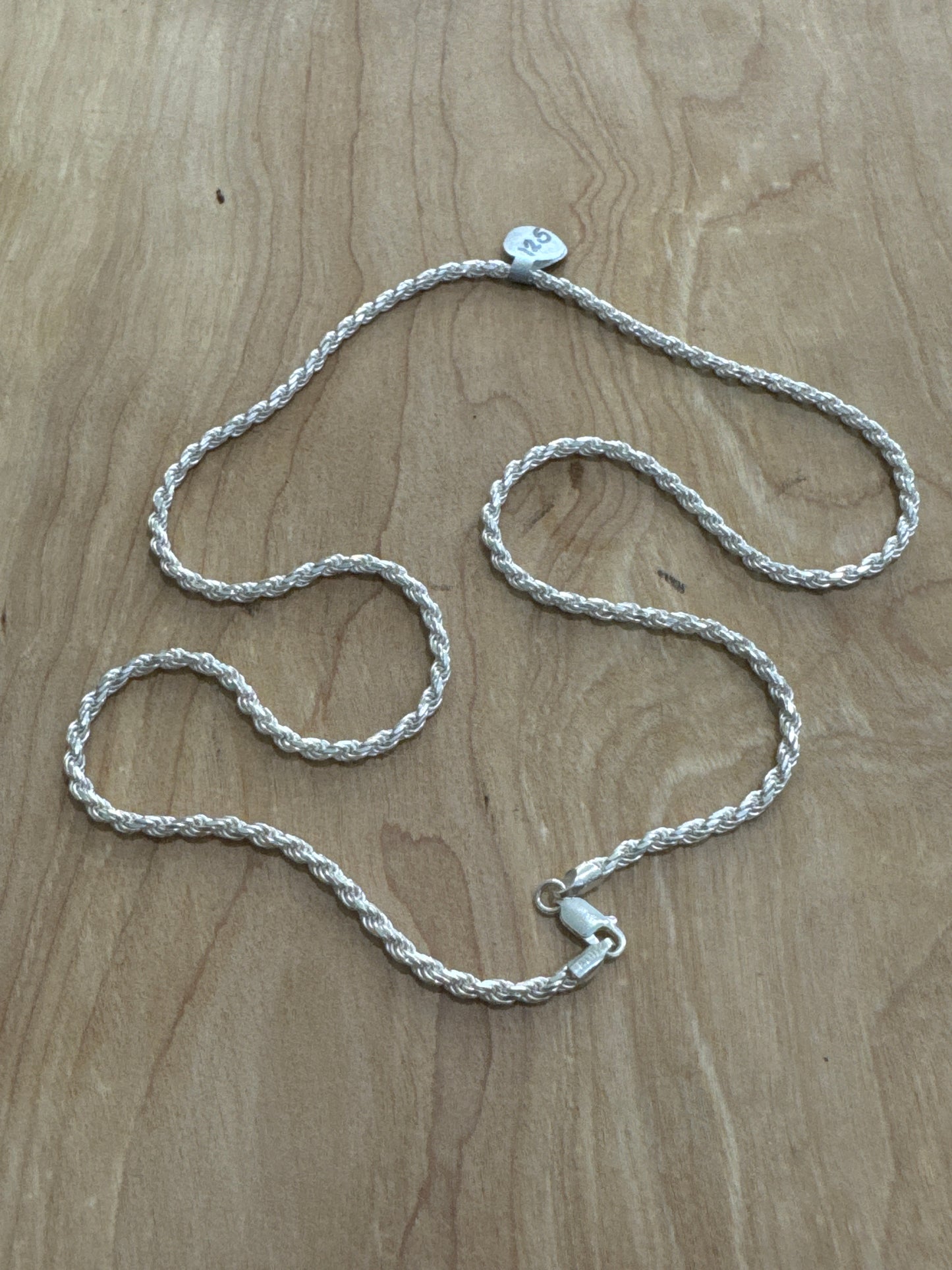 .925 sterling silver rope chain 12.5 inch