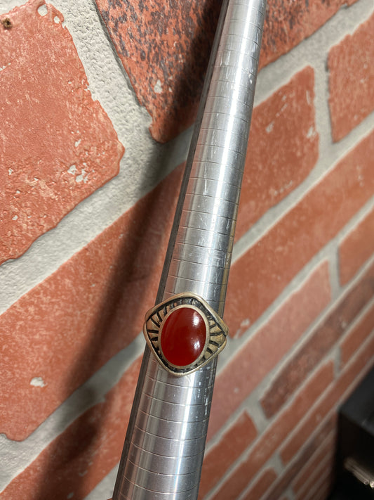 .925 Sterling Silver Red Gemstone Signet Ring Sz 11.5”