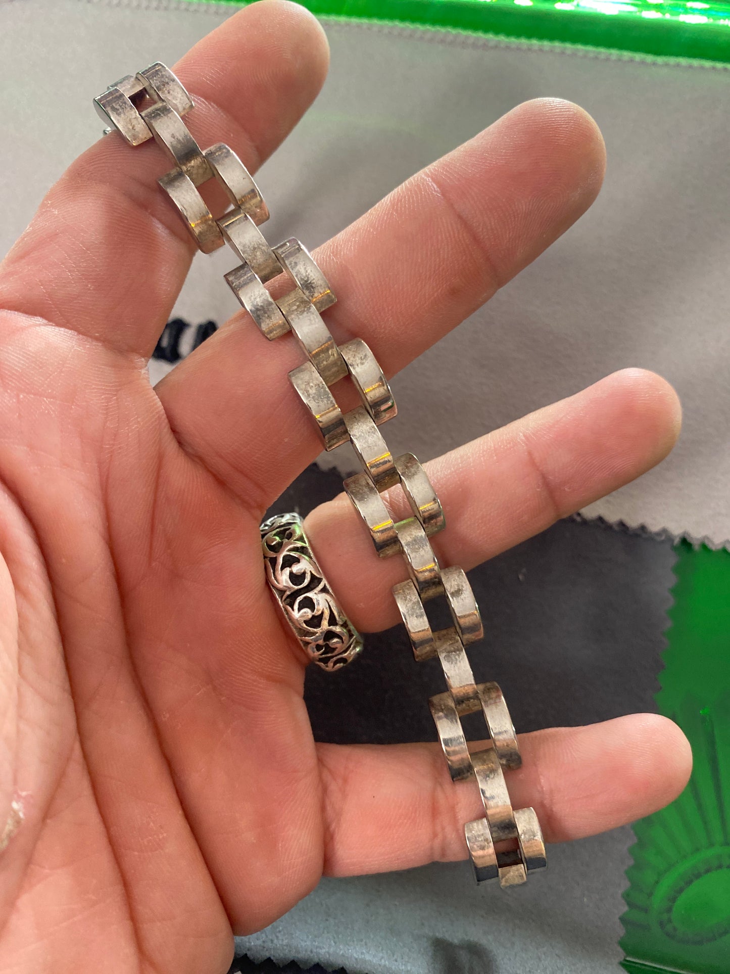.925 Sterling Silver Thick Rolex Link Bracelet Sz 8”