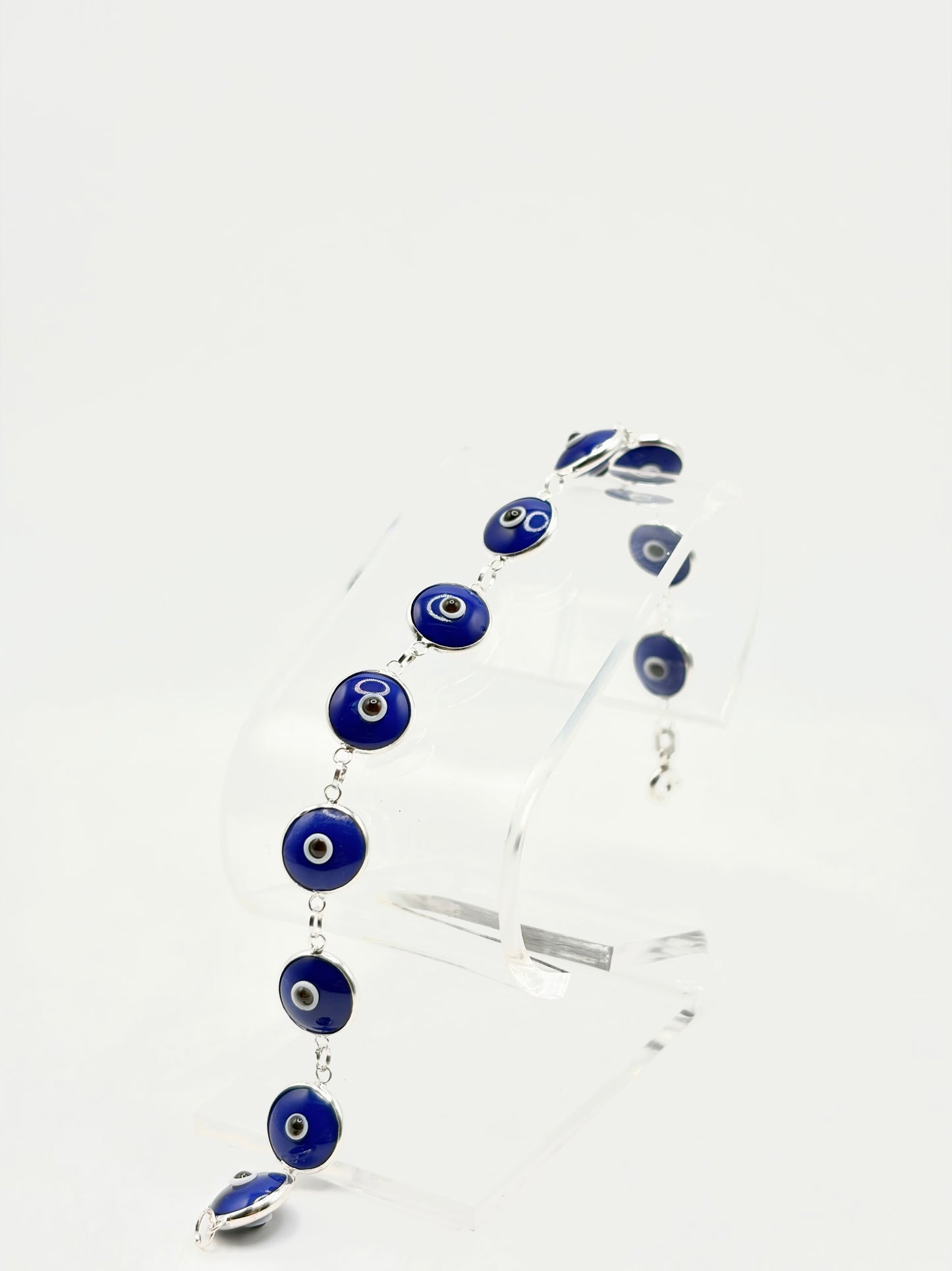 .925 Sterling Silver Evil Eye Bracelet Blue 7in