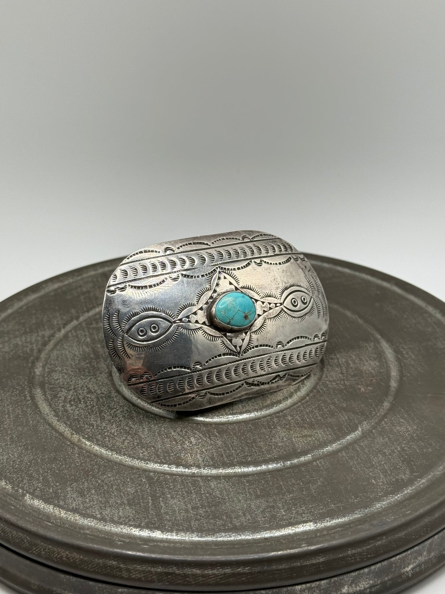 .925 Sterling Silver Belt Buckle With Torquoise Accent