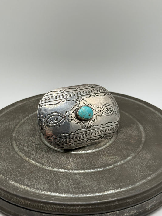 .925 Sterling Silver Belt Buckle With Torquoise Accent