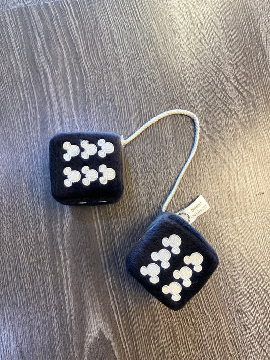 Vintage Disneyland Mickey Mouse Car Hanging Fuzzy Dice Set Black