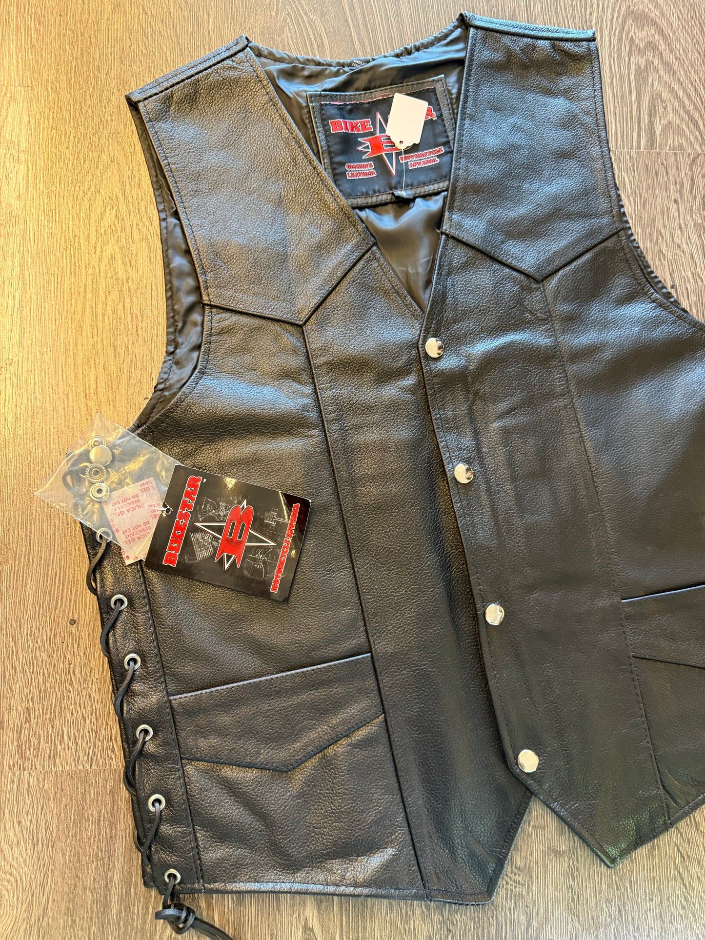 Bike Star Leather Biker Motorcycle Vest Sz Medium