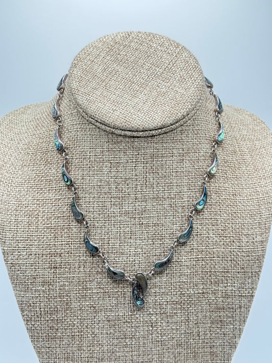 .925 Sterling Silver Abalone Inlay Teardrop Necklace Sz. 16in