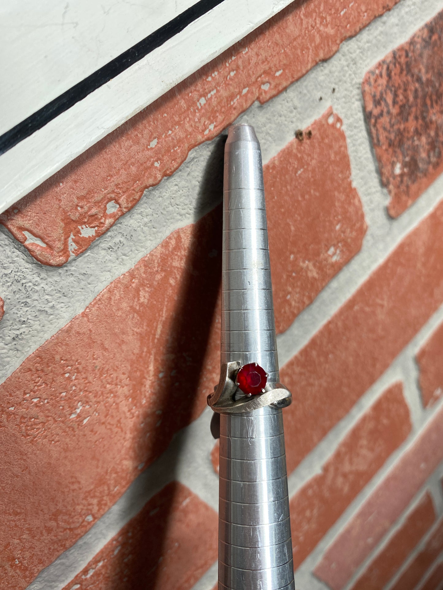 .925 Sterling Silver Ruby Wrap Around Ring Sz 6”