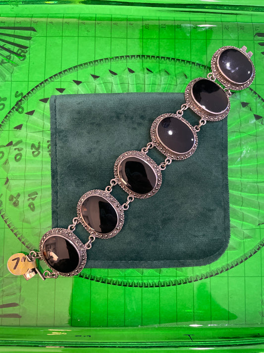 .925 Sterling Silver Onyx Stone Bracelet 7”