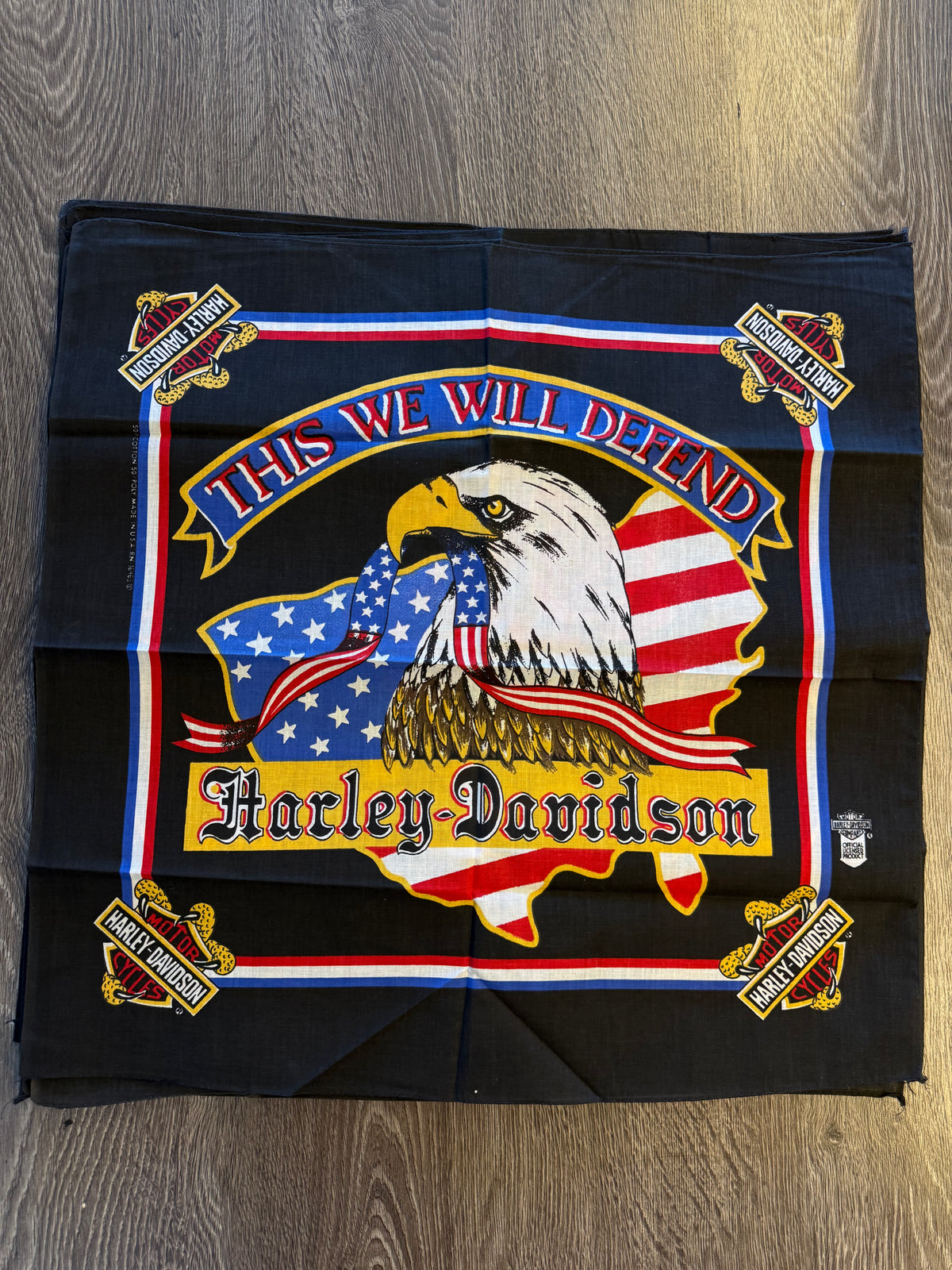 Vintage Harley-Davidson “This We Will Defend” Eagle American Flag Bandana NOS