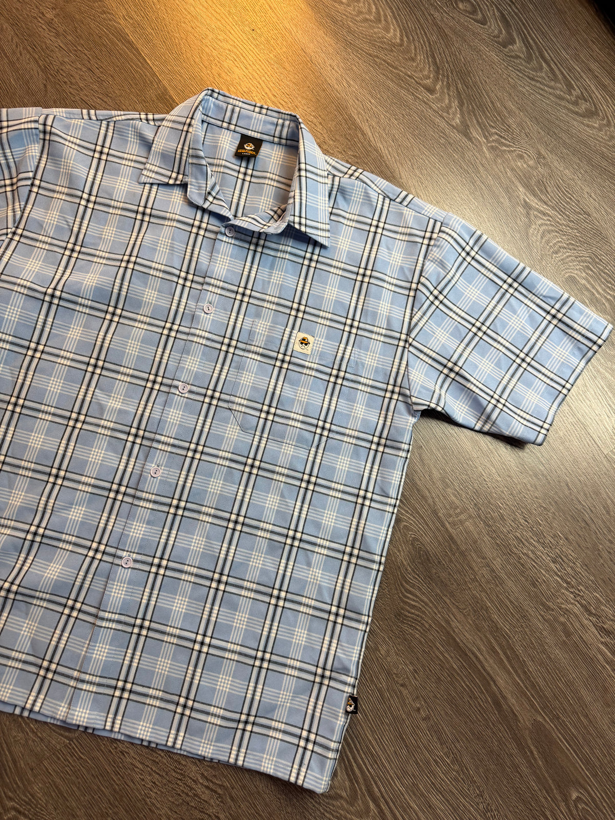 Lowrider Light Blue Plaid Short Sleeve Button-Up Shirt Sz. Large