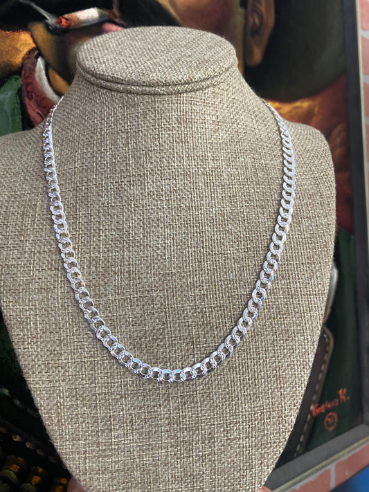 .925 Sterling Silver Flat Diamond Cut Cuban Link Chain 20”