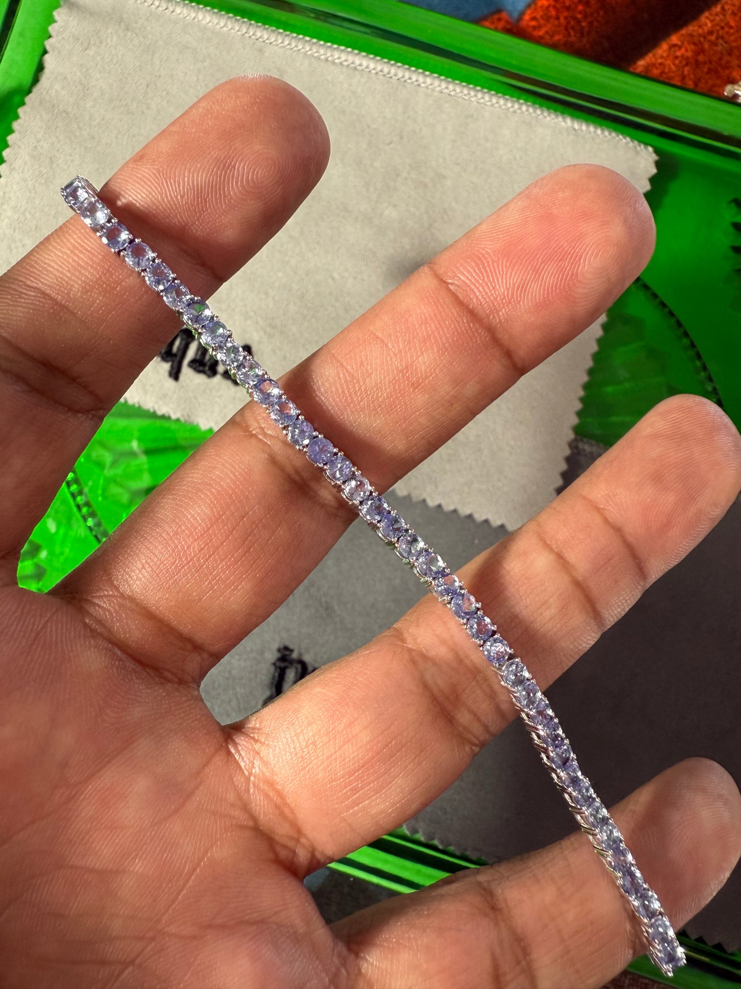 .925 Sterling silver tanzanite lavender purple gemstone bracelet 7.5”