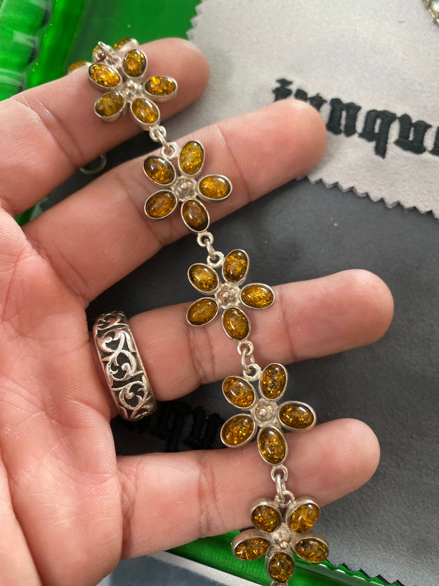 .925 Sterling Silver citrine Floral Bracelet Sz 7.5”