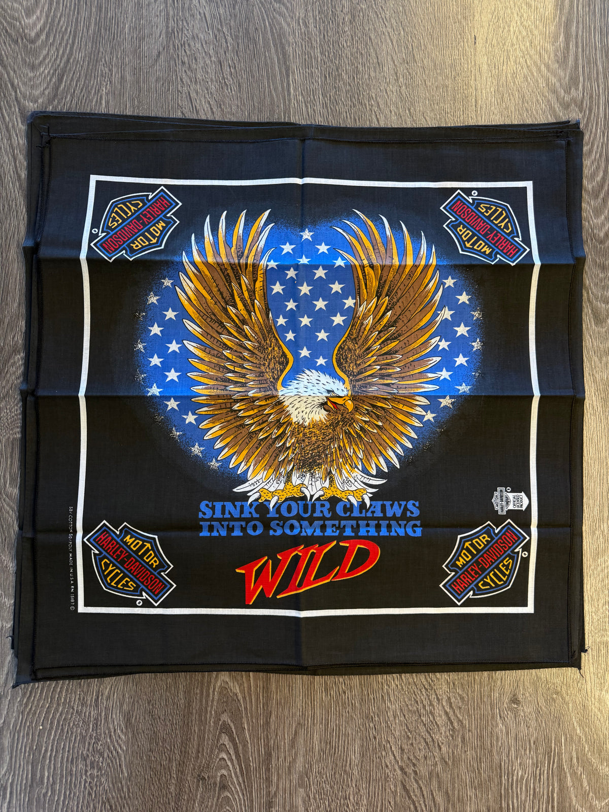 Vintage Harley-Davidson “Sink Your Claws Into Something Wild” Eagle Bandana NOS