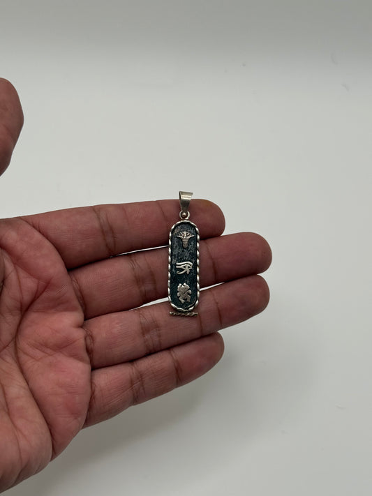 .925 Sterling Silver Egyptian Hieroglyph Stone Pendant