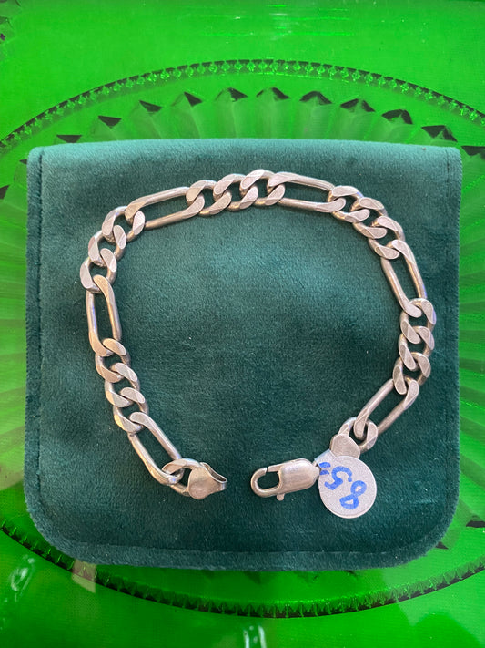 .925 Sterling Silver Flat Figaro Bracelet 8.5”