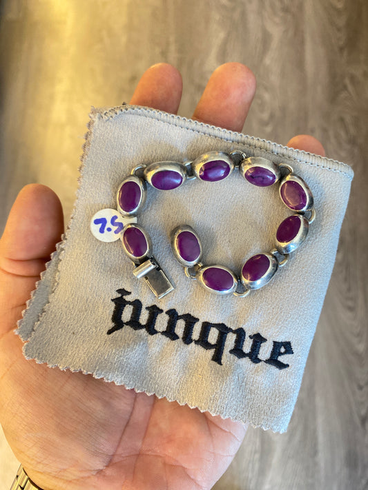 .925 Sterling Silver Purple Gemstone Link Bracelet 7.5