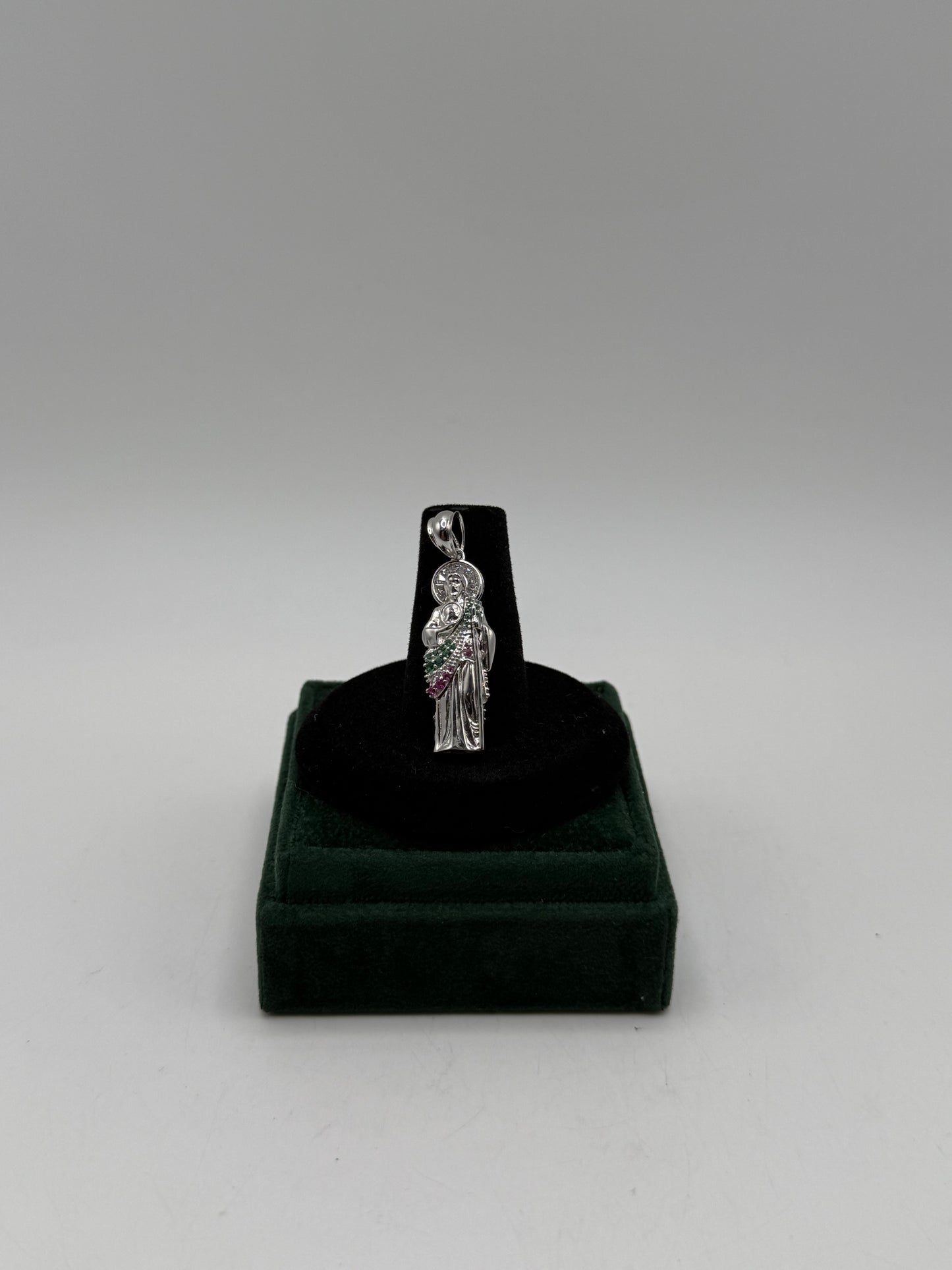.925 Sterling Silver San Judas CZ Tri-color pendant 1.5”