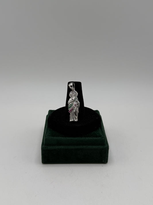 .925 Sterling Silver San Judas CZ Tri-color pendant 1.5”