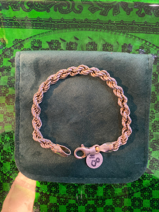 .925 Sterling Silver Rope Bracelet 8”
