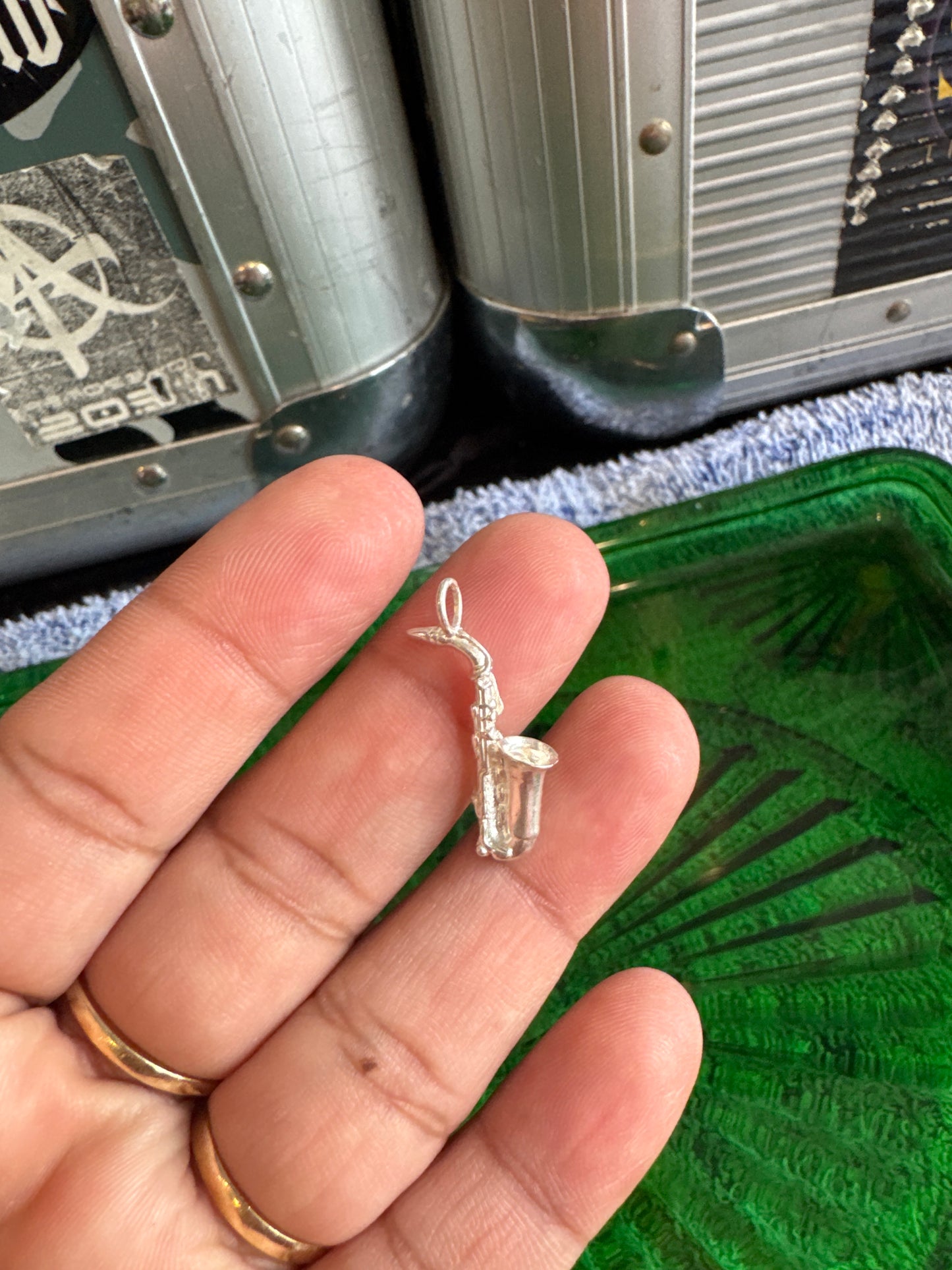 .925 Sterling Silver saxophone pendant