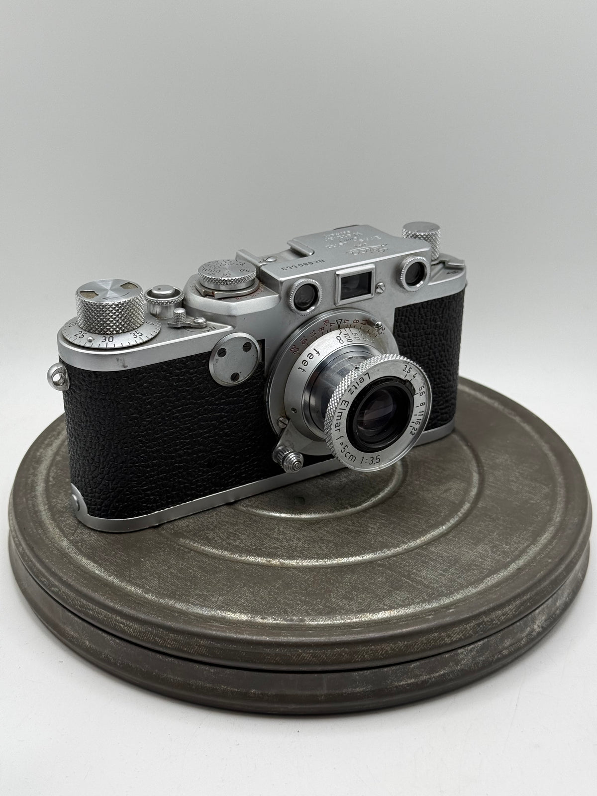 Vintage Leica Ilf 35mm Rangefinder Camera w/ Leitz Elmar 5cm f/3.5 Lens & Hood