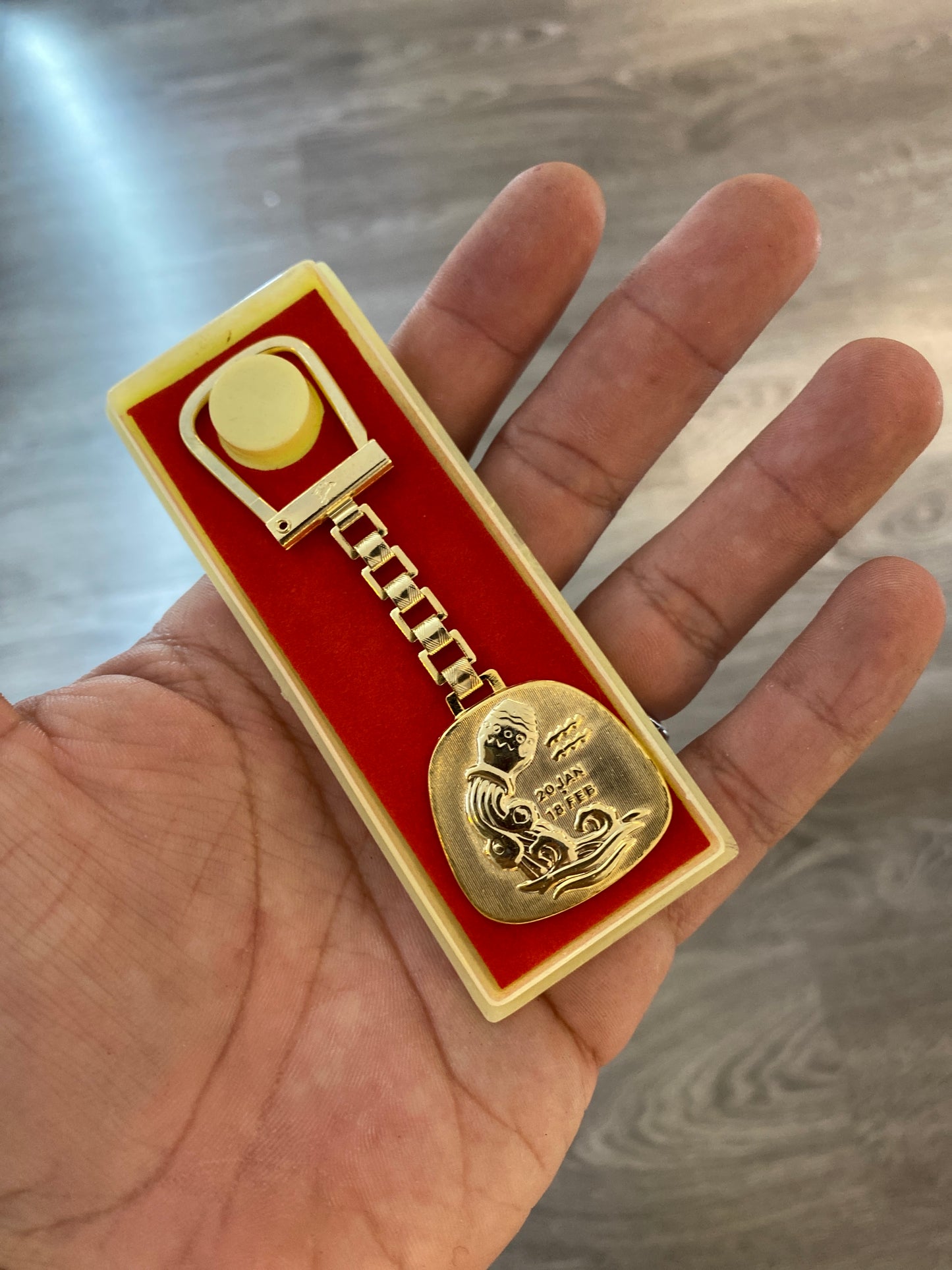 Vintage Novelty Gold Link Tone Aquarius Zodiac Keychain