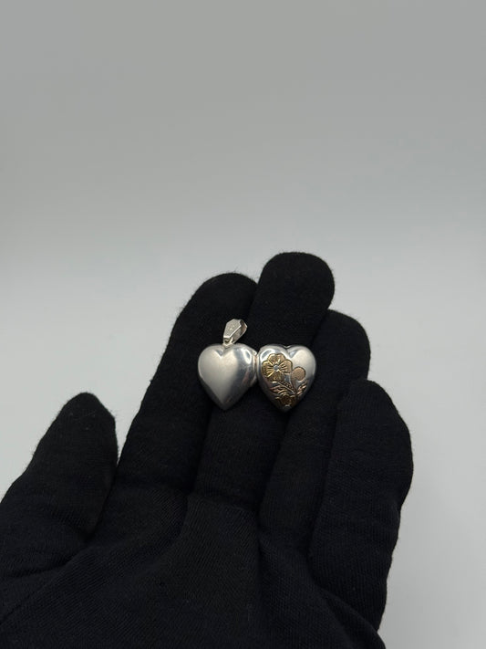 .925 Sterling Silver Heart Locket Pendant Smooth Finish