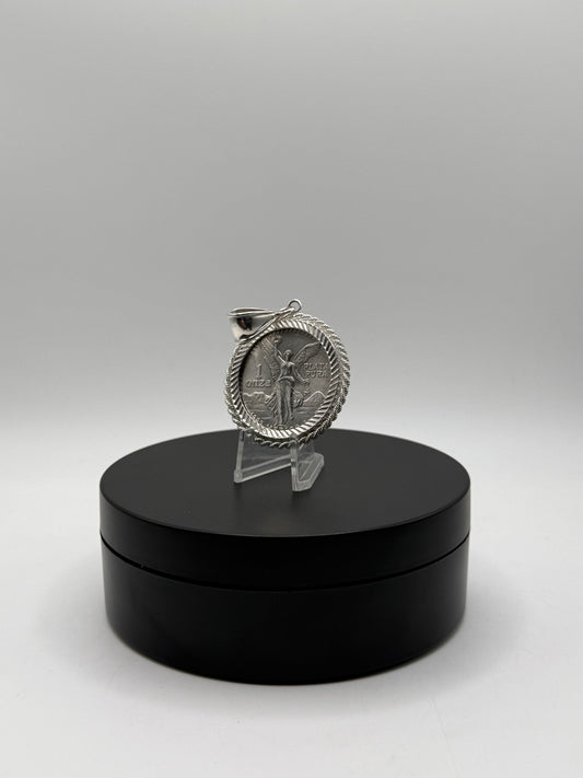 .999 Pure Silver Centenario with Sterling silver fluted rope bezel