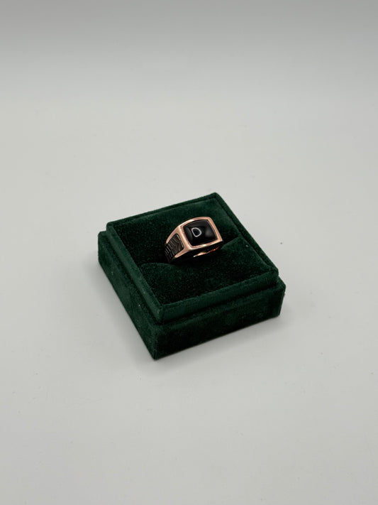 .925 Sterling Silver Black Onyx Rectangular Signet Ring (Two-Tone Style) Sz 10