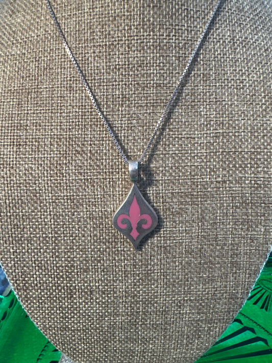 .925 Sterling Silver pink goth pendant with chain 16”