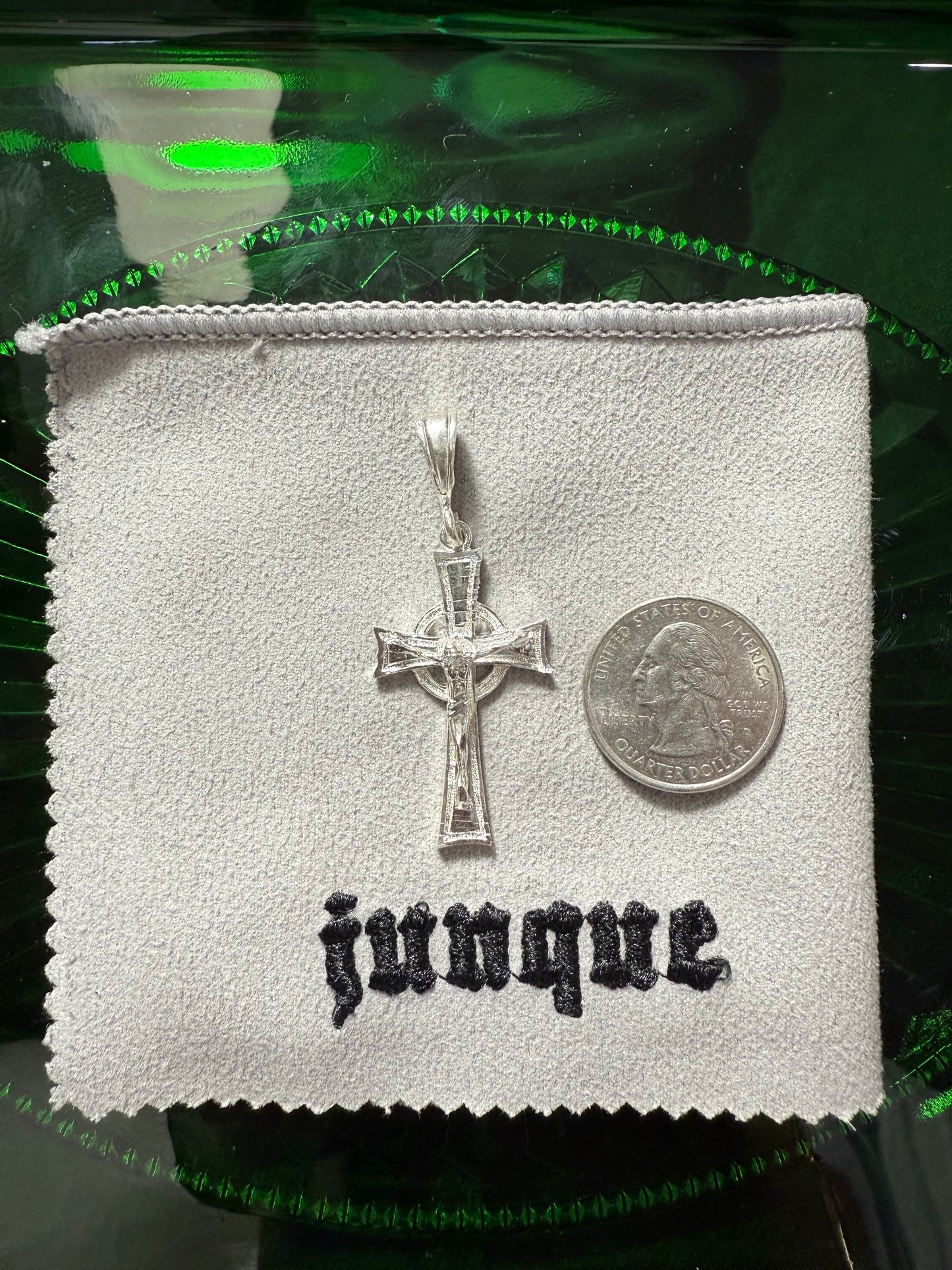 .925 Sterling silver jesus angled cross pendant