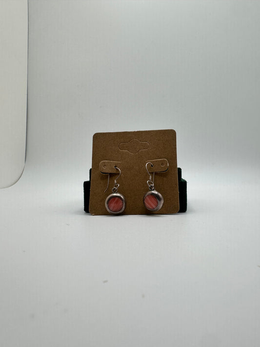 .925 Sterling Silver Pink Stone Round Drop Earrings