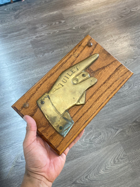 Vintage Brass Restroom Toilet Sign Display