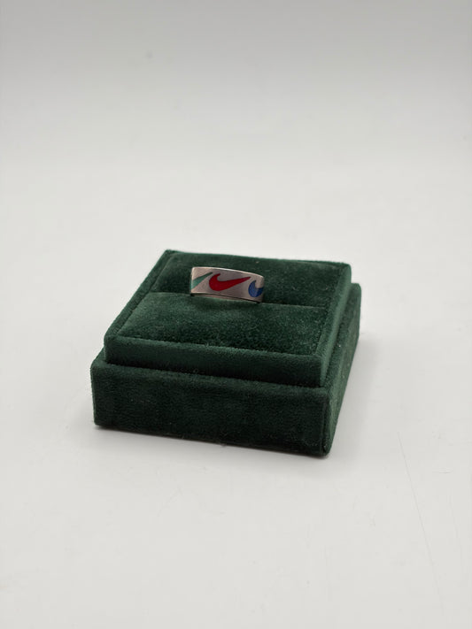 .925 Nike Swoosh Fashion Ring Red Blue Green Size 5