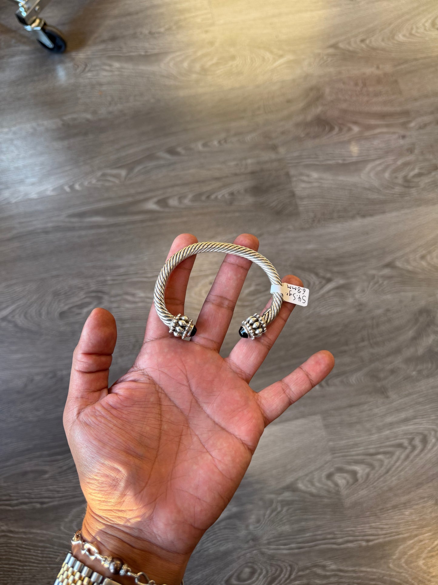 .925 Sterling solid silver onyx cuff bracelet bangle  8”