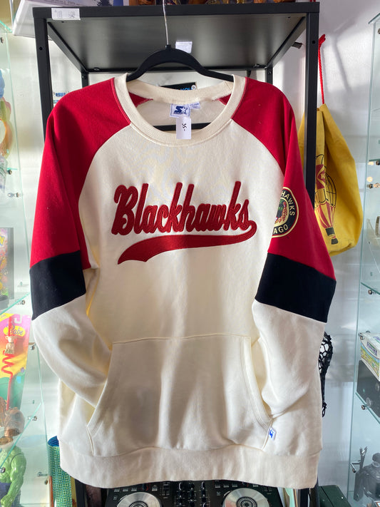 Vintage Blackhawks Starter White Crewneck Sz 2XL