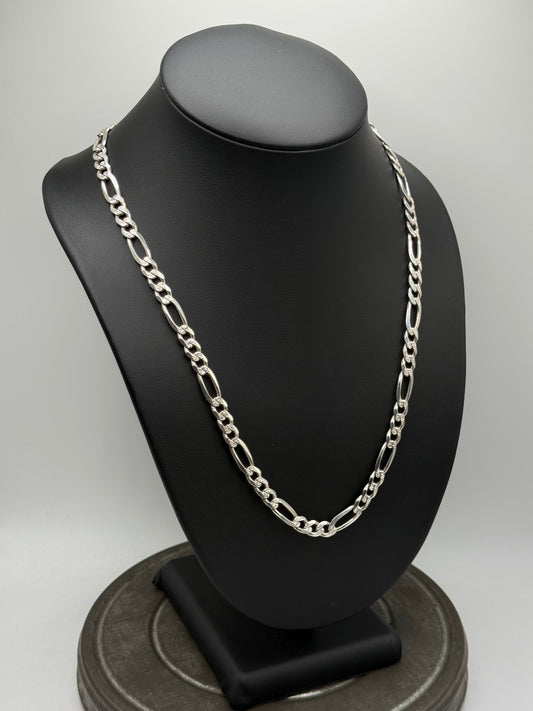 .925 Sterling Silver Thick Heavy Figaro Diamond Cut Chain Necklace – Classic Link 22”