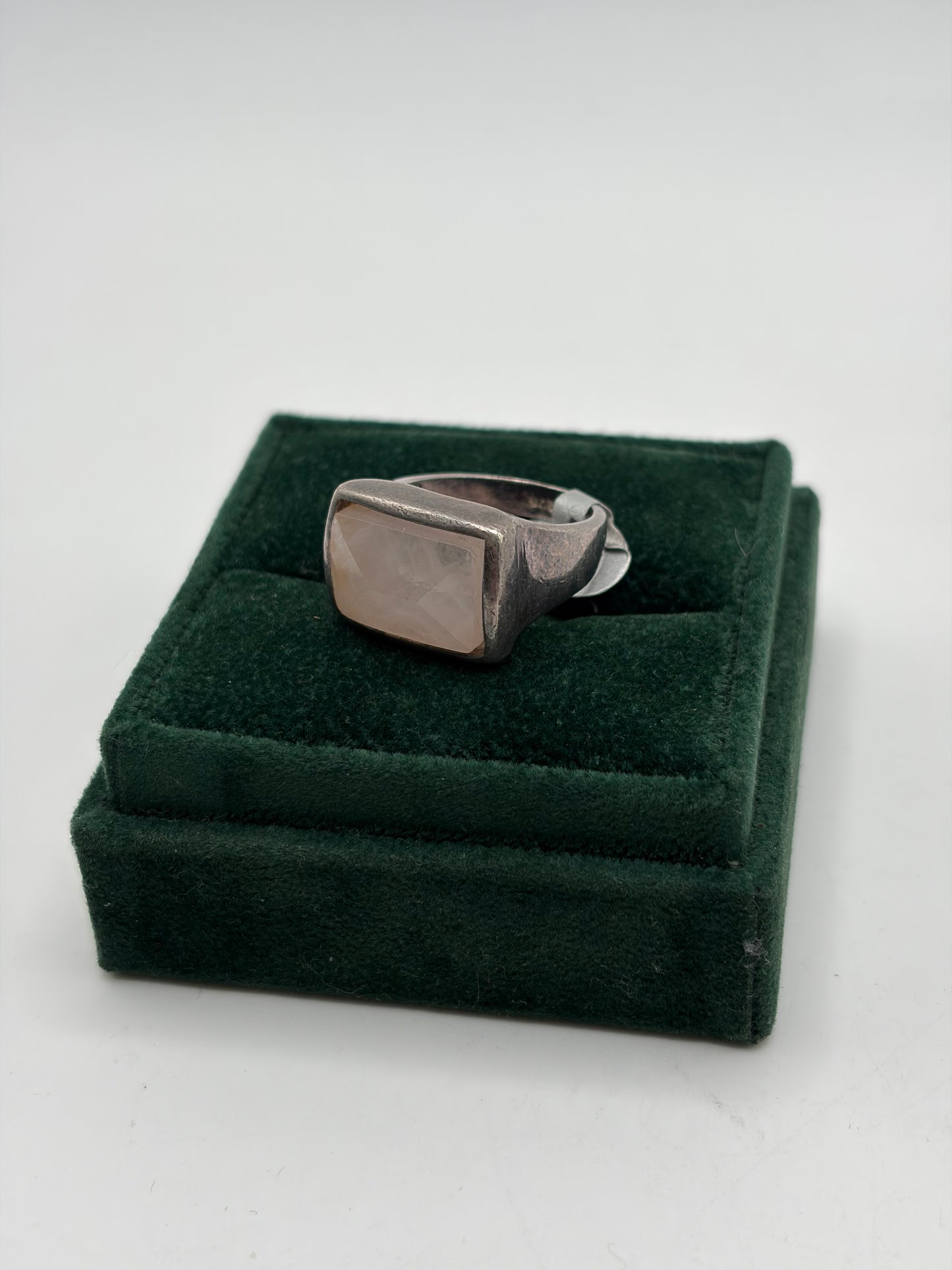 .925 Sterling Silver Rose Quartz Signet Ring Sz. 6.5