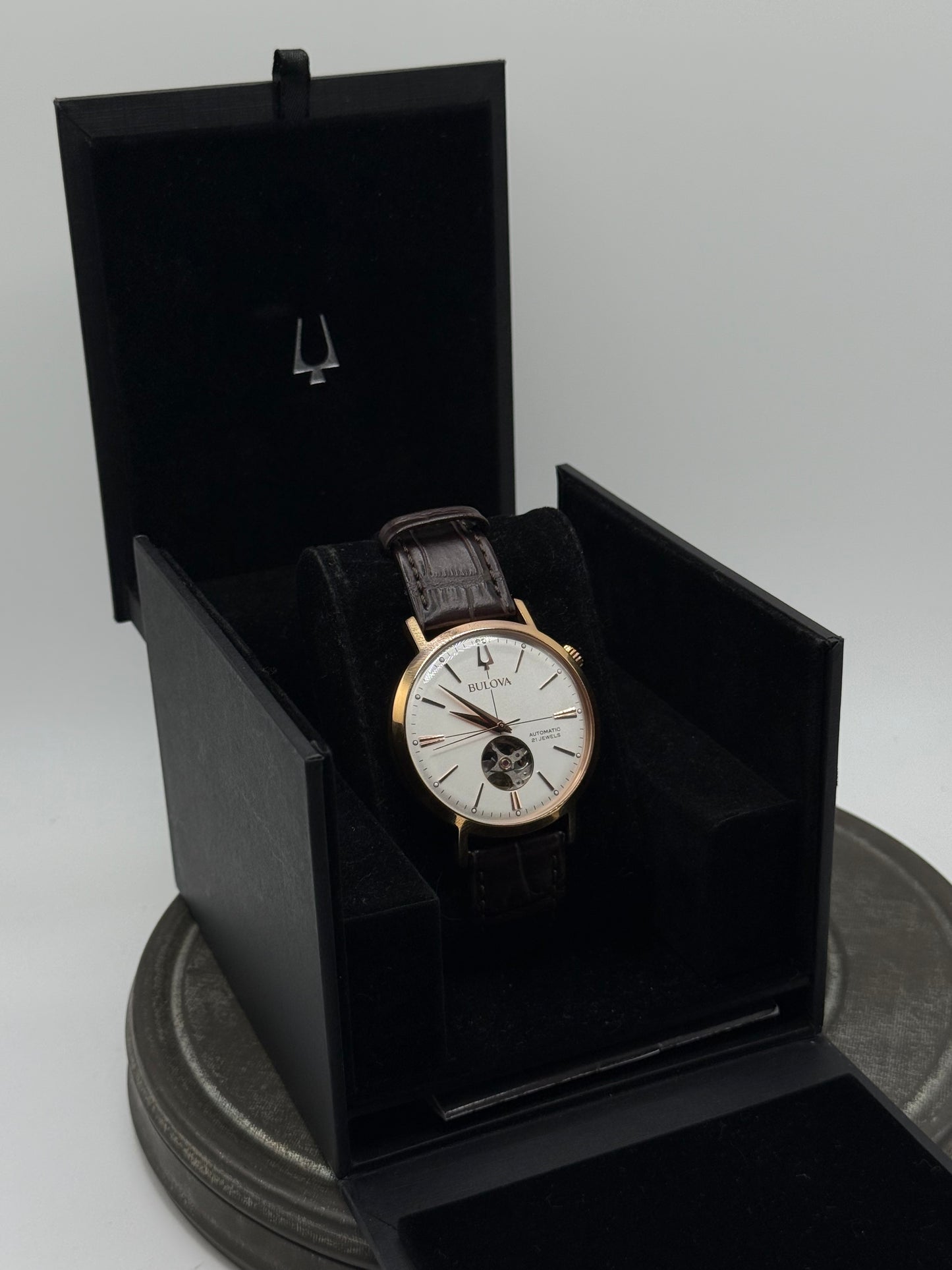 Bulova automatic open heart dial watch with box