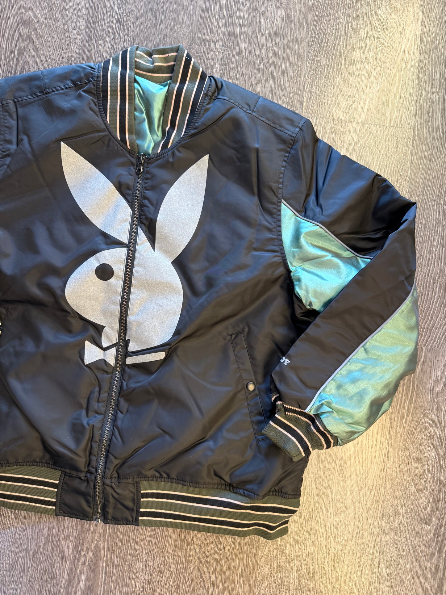 HUF Playboy satin green reversible bomber jacket sz. XL