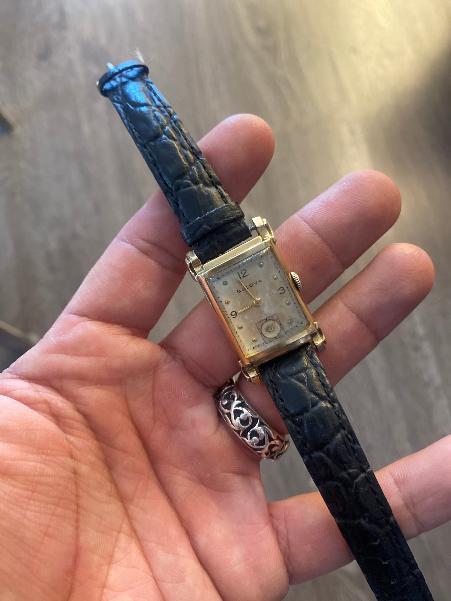 Vintage Bulova Tank Style Gold Tone Watch Leather Band
