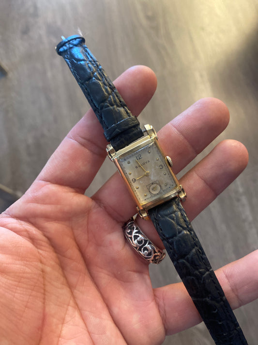 Vintage Bulova Tank Style Gold Tone Watch Leather Band