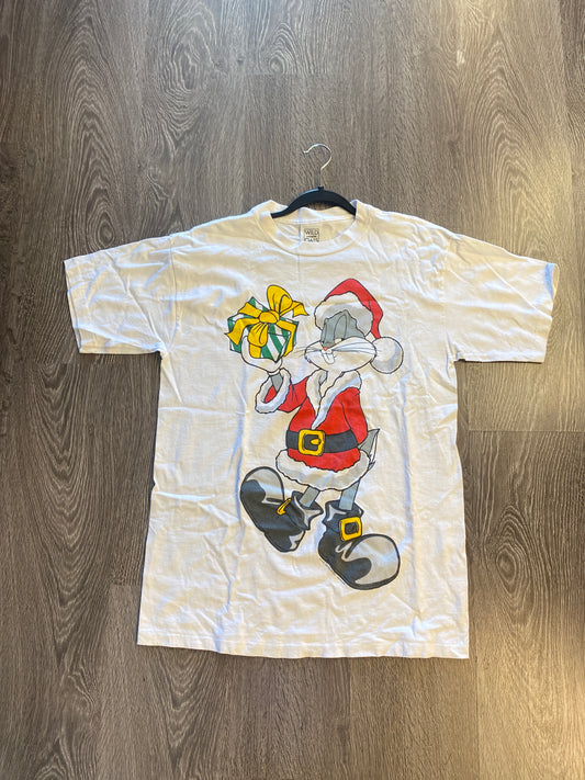 Vintage Y2K Bugs Bunny Santa Claus Christmas T-Shirt White Sz XL