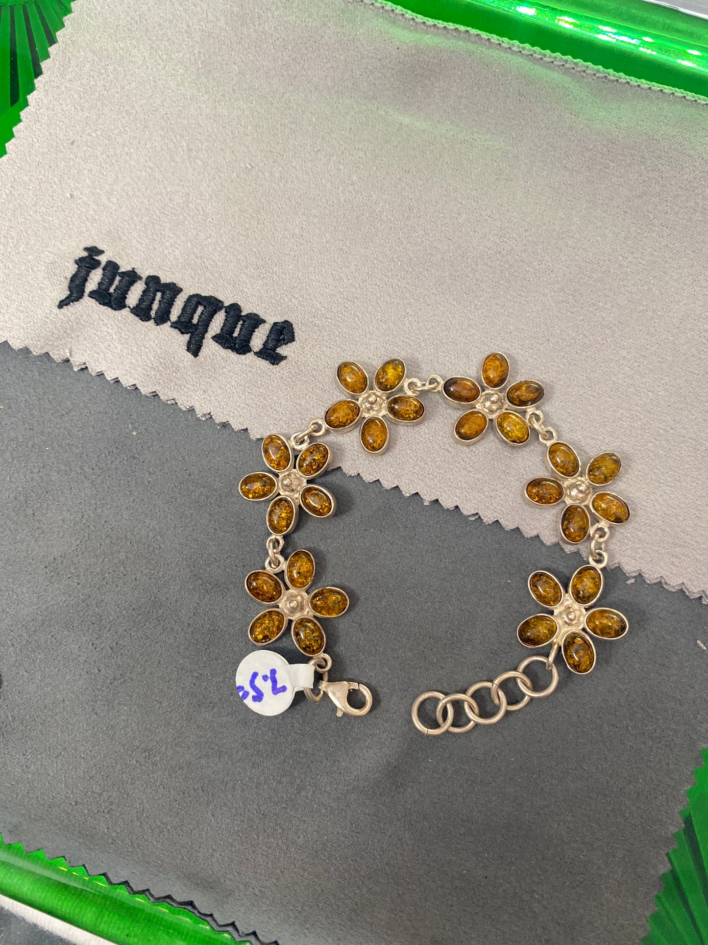 .925 Sterling Silver citrine Floral Bracelet Sz 7.5”