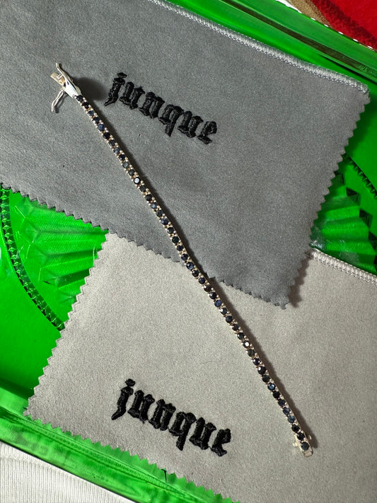 .925 Sterling Silver dark sapphire gemstone bracelet 7.5”