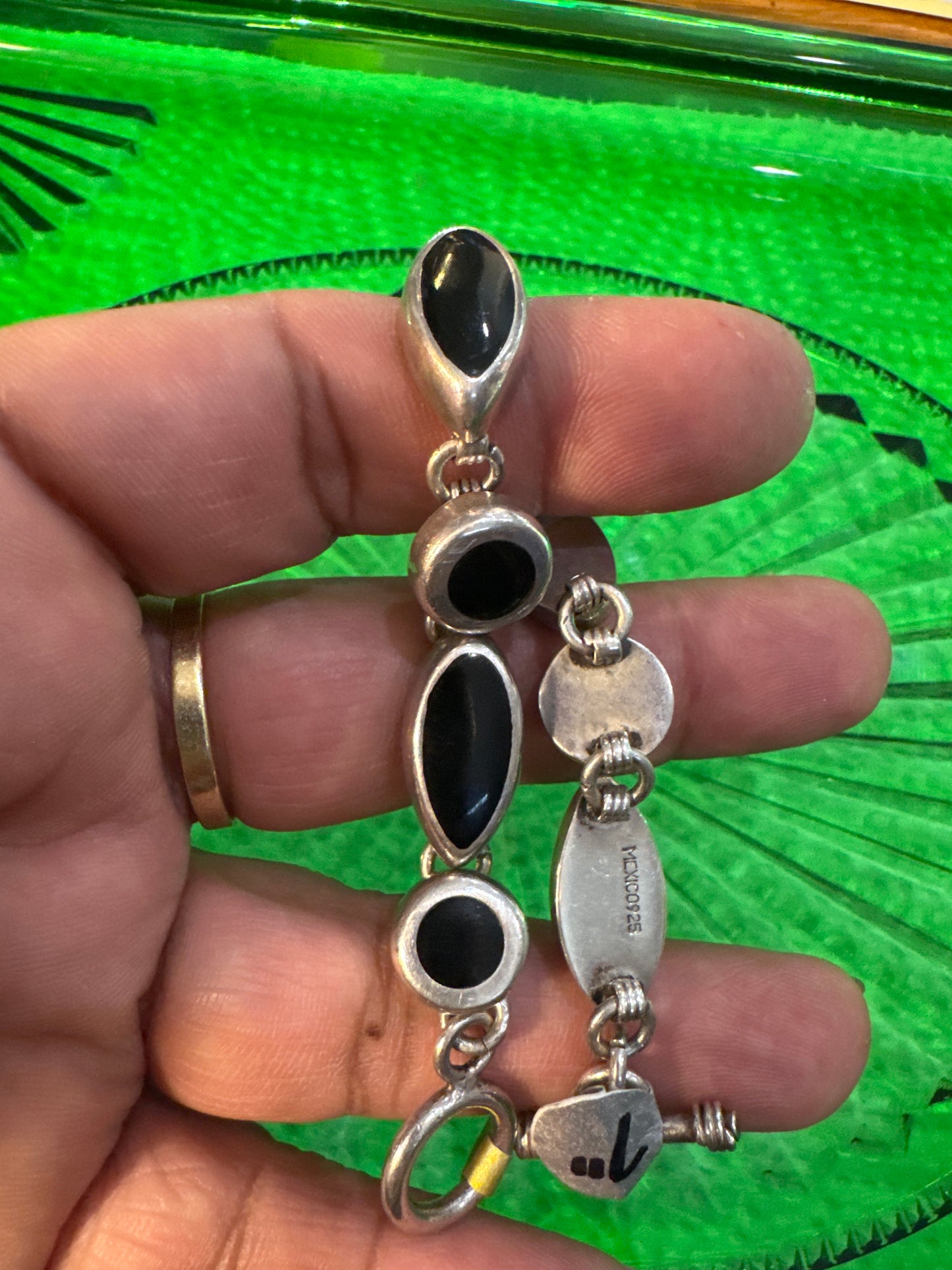 .925 Sterling Silver onyx bracelet 7”