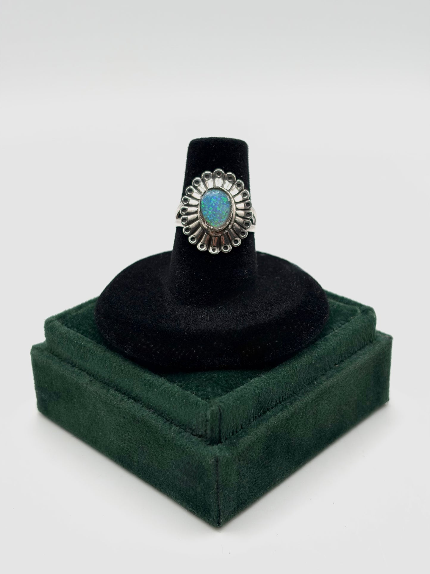 .925 Sterling Silver Native American Opal Ring Sz. 6.5